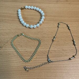 Faux Pearl and Gold-tone Bracelet and Anklet Bundle